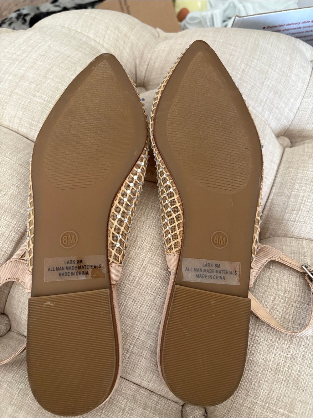 Sincerly Jules Beige Mesh Slingback Pointed-Toe Flats with Metallic Accents - Picture 2 of 4